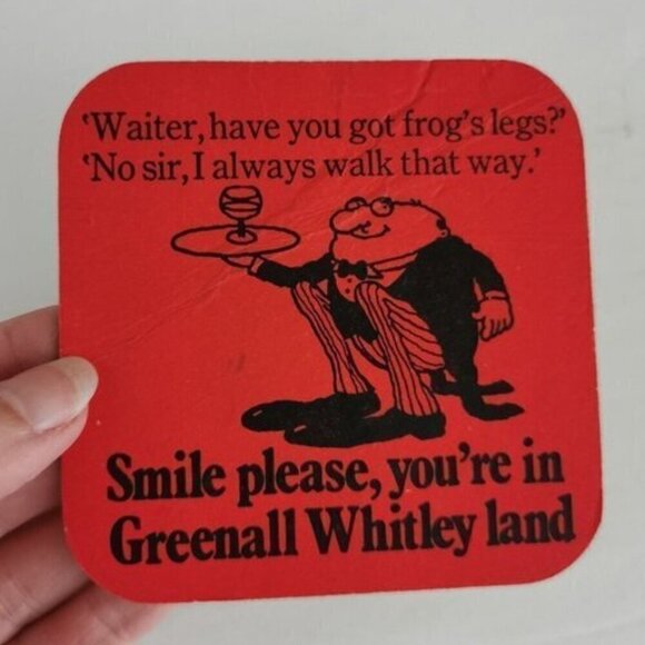 Vintage Greenall Whitley Beer Coaster Jokes Puns Beer Mat 2-Sided Smile Please - Picture 1 of 5